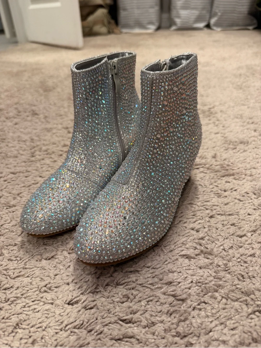Link Kids Silver Crystal-Embellished Ankle Boots Size 2